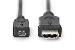 DIGITUS Cabo de conexão HDMI de alta velocidade, tipo D-A - 1,0 m - com canal Ethernet - Ultra HD 4k/30 Hz - compatível com TV/projetor/monitor - contactos banhados a ouro - preto