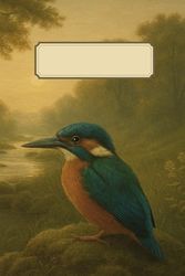 Notizbuch Vogel Eisvogel – Vogelbeobachtung – 150 Seiten DIN A5+ Punktraster: Elegantes Vintage Tagebuch – Stil: Skizzenbuch Kupferstich coloriert Natur