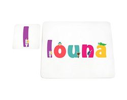 Little Helper Napperon avec Coaster Style Illustratif Coloré avec le Nom de Jeune Fille Louna