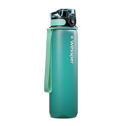 Wessper Active Max Tritan drickflaska 1 l, motiverande vattenflaska med tidsmarkering BPA-fri, läckagesäker sportflaska, 1 liter för cykel, skola, barn, vandring, sport, mynta