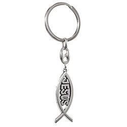 Avisa Stainless steel key chain - 'Ichthys sign with the inscription JESUS' (silver)