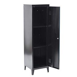 FurnitureR Archivador Estilo Industrial Armario de Almacenamiento con Llave, Armario con Cerradura, Muebles de Oficina, 38,2 x 38,2 x 137,3 cm, Color Negro