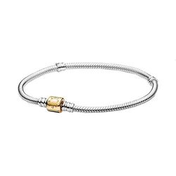 Tweekleurige Pandora slangenschakels armband van 925 zilver, 23 cm, Niet-edelmetaal, Geen edelsteen