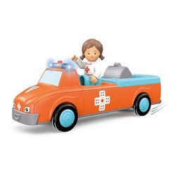 Toddys by siku 0145, Anna Amby, Ambulance composée de 3 pièces avec Son et Lumière, Peut être assemblée, Comprend une figurine mobile, Moteur à volant de haute qualité, Orange/bleu cile, dès 12 mois