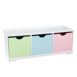 KidKraft 14565 pastelkleurige Nantucket houten opbergbank voor kinderen met 3 lades/opbergbakken/manden, kinderslaapkamermeubels