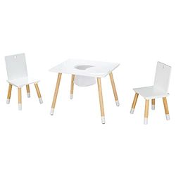 roba Ensemble Table et 2 Chaises Enfants avec Filet de Rangement - Pieds en Bois Massif - pour Filles et Garçons de 2 Ans et plus - Supporte 50 kg - Blanc / Naturel