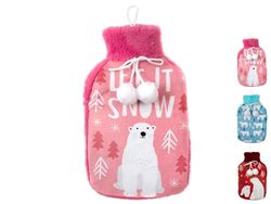 H&H Warmwaterkruik van fleece, Polar Bär, 2 l, gesorteerd, 9 stuks