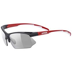 Uvex sportstyle 802 V, occhiali sportivi unisex, fotocromatico, privo di appannamenti, black red/smoke, one size