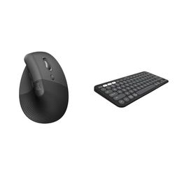 Logitech Lift Vertical Ergonomic Mouse, Wireless, Bluetooth or Logi Bolt USB receiver & Pebble Keys 2 K380s, Multi-Device Bluetooth Wireless Keyboard with Customisable Shortcuts