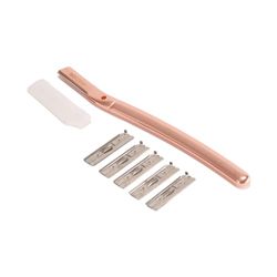 ISOCLEAN Facial Dermablade Razor with 6 Stainless Blades -Professional Hair Removal & Skin Exfoliation Tool | Dermaplaning Tool for Face, Eyebrow Shaping (Rose Gold)