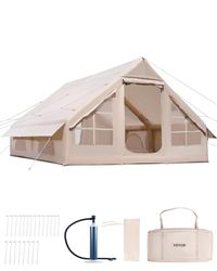 VEVOR Tente de Camping Gonflable, 4 x 3 x 2 m, Tente de Glamping pour 5 à 8 Personnes Oxford 300D, avec Pompe à Main, Portes, Fenêtres en Maille, Sac de Rangement, Simple à Installer, Transport Facile