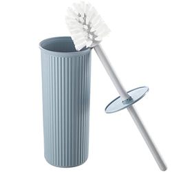 Decorative Plastic Toilet Bowl Brush and Holder Set, Blue (1 Pack) Cleaner Scrubber for Bathroom - Ribbed Design