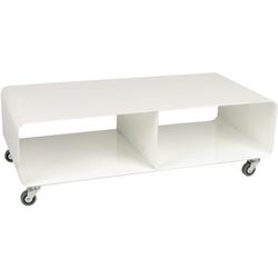 Kare Design Meuble TV Lounge, blanc, acier, avec roulettes, buffet bas, moderne, decoration chambre, meuble pour salon, bureau, 30x90x42cm