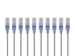 Monoprice Cabo de conexão Cat6A de 6 polegadas, cinzento, pacote de 10 unidades, UTP 30 AWG, 10 G, cobre puro sem enganchos, RJ45 SlimRun Series Ethernet