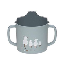 LÄSSIG Kinderen oefenbeker met handvat en afneembaar deksel 150 ml/Sippy Cup Tiny Farmer Sheep/Goose blue