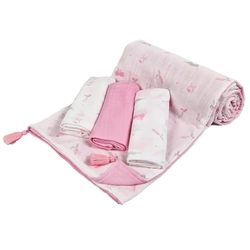 Soft Touch Sage Green Koala Printed Muslin Wrap w/Tassel 80 cm x100 cm & 3 Pack 70 cm x 70 cm Muslin Squares Set; Ultra-Soft & Breathable; Perfect for Swaddling & Burping; 100% Cotton Hypoallergenic