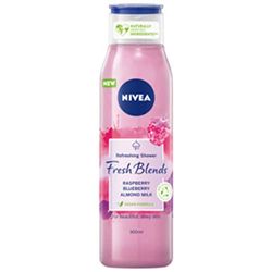 Nivea Fresh Blends – Gel douche parfumé à la framboise (300 ml), gel douche fruité pour femme, gel douche végétalien avec lait de myrtille et d'amande