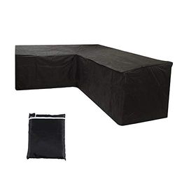 Copridivano ad angolo da giardino impermeabile, telo di protezione per soggiorno, a forma di L, anti-UV, copertura per mobili da esterno, per giardino, terrazzo, 215 x 215 x 87 cm, colore: Nero