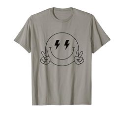 Retro 80s Rayo Bolt Ojos Feliz Sonrisa Sonriente Cara Paz Camiseta