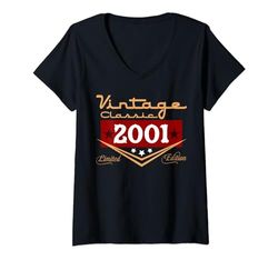 Mujer Decoraciones vintage de 23 cumpleaños vintage 2001 23 cumpleaños Camiseta Cuello V
