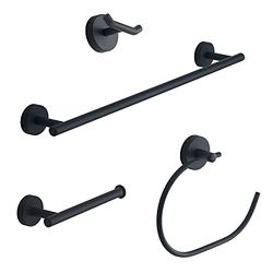 Gedy Nero, Osaka, Set 4PZ in Acciaio Inox, Colore salviette 45 cm, Rotolo, 1 Appendi Abiti, 1 Porta Asciugamani ad Anello, Garanzia 10 Anni, Design R&S, Unica