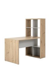 Composad Escritorio de la línea VELATA con estantería, Moderna y Elegante, para Dormitorio u Oficina, Escritorio PC (LxAxP) 132,5 x 144,6 x 74,4 cm, Roble Roble mielado y Gris, Fabricado en Italia
