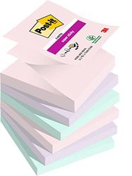 Post-it Foglietti Super Sticky Z-Notes, Collezione Soulful, Confezione da 6 blocchetti, 90 Fogli/blocco,76mm x 76mm, Colori Rosa, Viola, Verde.Foglietti Extra Adesivi per Appunti, Elenchi & Promemoria