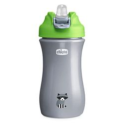 Chicco Pop Up Cup, Leak Proof Drinking Cup for Kids, Convenient Opening, Silicone Spout, Airtight Seal, Easy to Carry, Glass for Kids 2 Years, Capacity 350ml, Green