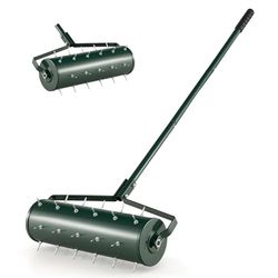 FANTASK Gazonventilatorroller, handverticuteerroller met ergonomische handgreep en spijkers, 53 x 130 cm, handverticuteerroller met vulbare trom, geschikt voor tuin, erf