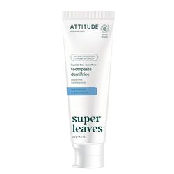 ATTITUDE Dentifrice Blanchissant sans Fluor, goût Menthe, végan et non testé sur les animaux, sans sucre, à base de plantes et minéraux, soin bucco-dentaire clean, 120 g