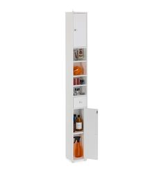Relaxdays Mueble de Baño, 180 x 20 x 20 cm, 8 Compartimentos, MDF, Armario para Aseo Estrecho, Alto, Armarito WC, Blanco, 95% Tablero de Fibras
