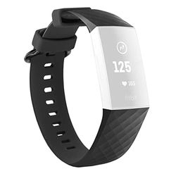 mumbi Cinturino di ricambio compatibile con Fitbit Charge 3 4 Fitness Sport Silicone Band Taglia L Nero, Nero, Große, Moderno