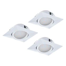 EGLO Pineda Set van 3 led-inbouwspots, led-spotset van kunststof, 3 led-inbouwspots in wit, vlak en draaibaar, warmwit, 8,4 cm (L x B)