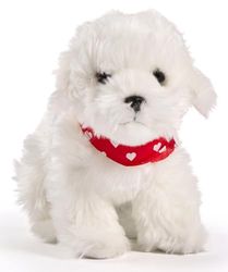 Uni-Toys - Maltais, Debout, avec Foulard (Motif cœurs) – 32 cm (Longueur) – Peluche Chien – Doudou