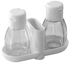 FACKELMANN Menage 47310 salt och pepparkar med tandpetarbehållare, glas, vit, 55 x 55 x 25 cm, 3-enheter, 47310