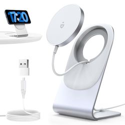 Mag-Safe laddare, trådlös laddare, induktiv laddningsstation med aluminiumstativ, magnetisk induktionsladdare, trådlös snabbladdare, kompatibel med iPhone 15/14/13, vit utan adapter