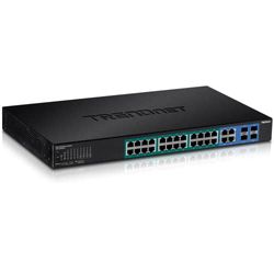 TRENDnet 28-portars Gigabit Web Smart PoE+ Switch, 24 Gigabit-portar + 4 SFP-fack, PoE 10/100/1 000 Mbps, 185 watt PoE-totalprestanda, 56 Gbps omkopplingskapacitet, TPE-2840WS