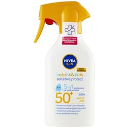 Nivea SUN Maxi Zonnespray Kids Sensitive Protect & Play SPF 50+ in 270 ml spuitfles, zonwering zonder geur, zonnecrème voor de gevoelige huid en baby's vanaf 6 maanden