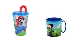 ALMACENESADAN, 4801, confezione ritorno alla cole super Mario; composto da tazza microonde 350 ml e bicchiere con canna da 430 ml, prodotto riutilizzabile, senza BPA