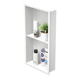 Bernkot Niche de Douche en Acier Inoxydable, 61 x 30,5 cm, Blanc, Pas Besoin de carrelage, Niche Murale, Double étagère, étagère de Douche encastrée pour Rangement de Salle de Bain