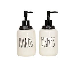 Cam n Honey Farmhouse Lot de distributeurs de Savon Liquide en céramique avec Pompe Noire et Lettres pour comptoir de Cuisine