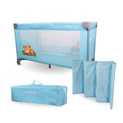 Mobiclinic®, Cuna de Viaje, Bolsa Transporte, 2 en 1, Plegado ultracompacto, Colchón extraíble, Mofli, hasta 15kg, Tela Transpirable, Entrada Lateral con Cremallera, Parque bebé, Ruedas (Celeste)