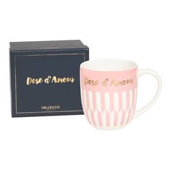 DRAEGER PARIS 1886 | Mug en Céramique Rose 320ml Dose d'Amour | Cadeau Original Amis, Amoureux, Famille | Design Chic & Tendance | Motifs Géométriques | Coffret Cadeau