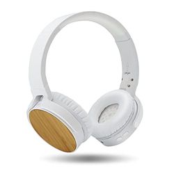 Metronic 480030 - Auriculares inalámbricos Diadema Bluetooth 5.0 Ligeros, Ajustables, Plegables con Detalles en bambú, Cascos sin Cable Bluetooth 5.0, Blanco