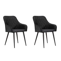 Soof&Tess – Set van 2 Bergamo-eetkamerstoelen – zwart – fluweel – industrieel – met armleuning – gemakkelijk te reinigen stoffen – hoge kwaliteit