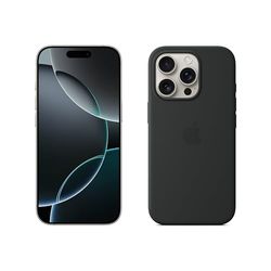 Apple iPhone 16 Pro (128 GB) - Naturel titanium + Siliconenhoesje met MagSafe - Zwart