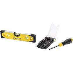 Stanley 0-43-511 - Nivel Manual Torpedo Alto Impacto 230Mm V Base Magnetica & Stht0-70885 Giravite Porta Inserti Multibit 34Pz