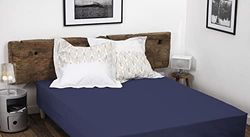 Fitted Sheet 100% Cotton – 57 Thread Count – Size 160 x 200 cm – Blue – 35 cm Deep – Tight Weave – Soft, Breathable, Washable