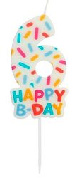 Folat 24116 Candle Cozy Sprinkles Number 6-7 cm-Cake Decorations for Birthday Anniversary Wedding Graduation Party, Multi Colors, 7 cm