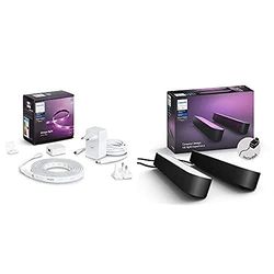 Philips Hue Lightstrip Tira Inteligente LED 2m, con Bluetooth, Luz Blanca y Color + Play Barra de luz regulable, incluye alimentador, 2 unidades